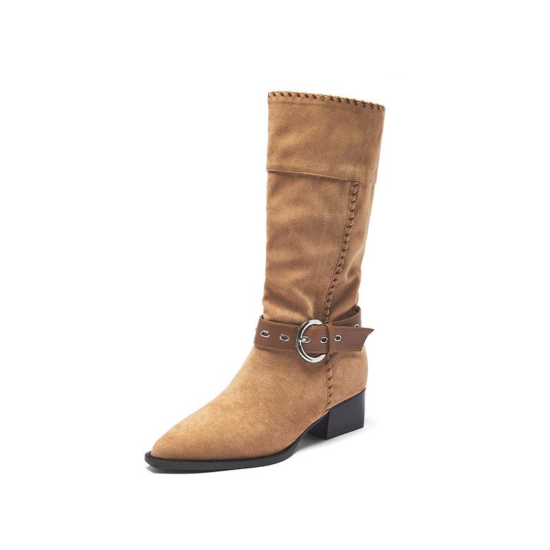 Augustine pointed western cowboy boots women's 2025 new retro maillard style brown long tube knight boots