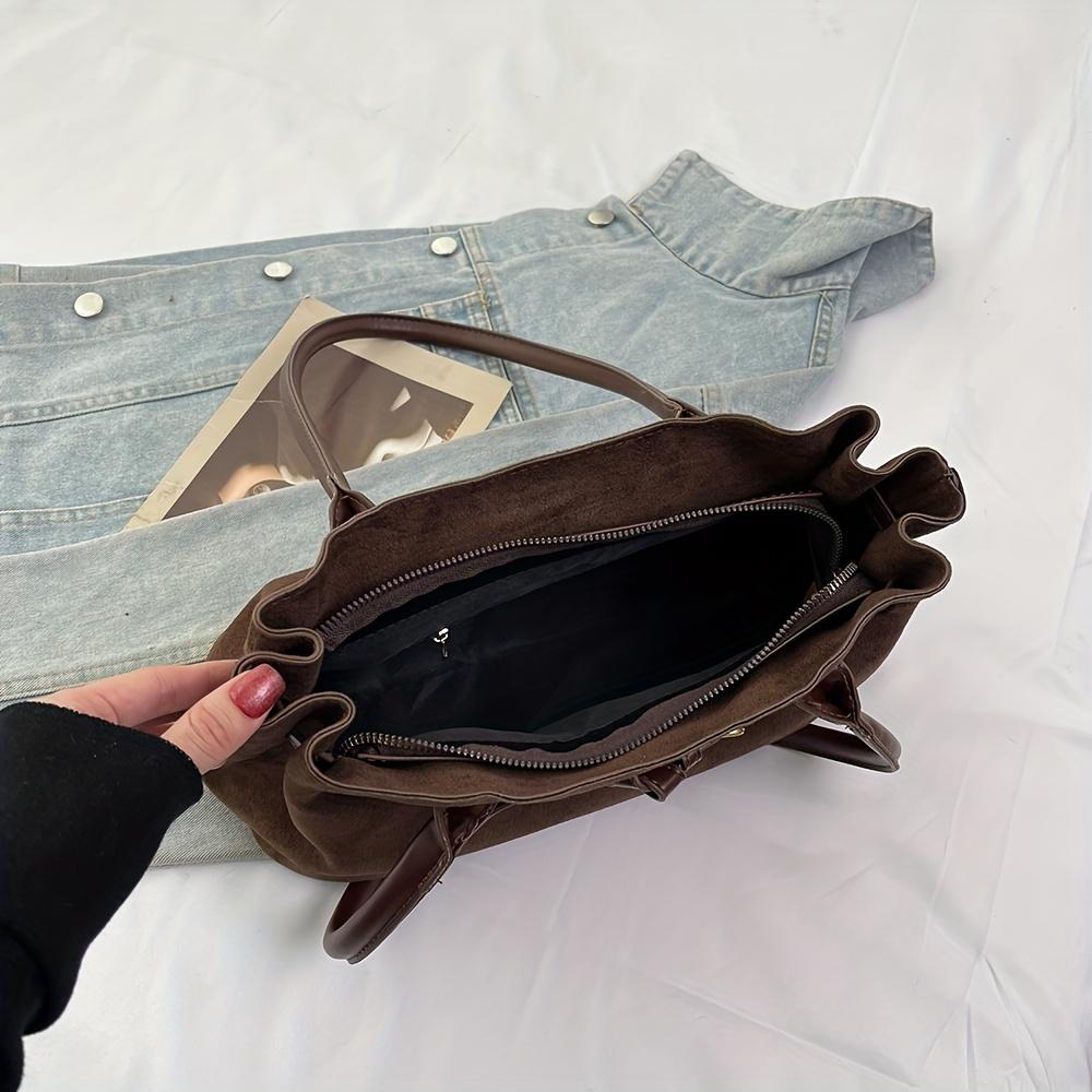 Women's small handbag, casual, large capacity, new retro style, faux suede, women's shoulder bag, commuting, work, tote bag