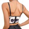 Female sexy hottie deep V steel rim fishbone waist suede flower print small vest halter top