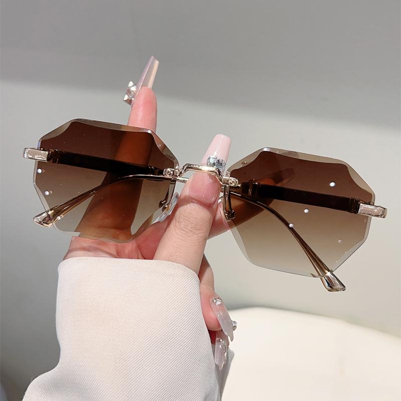 Rimless Polygon Sunglasses Men  Fashion Vintage Casual Shades Women Ins Trendy Luxury Brand Design Decor Sun Glasses