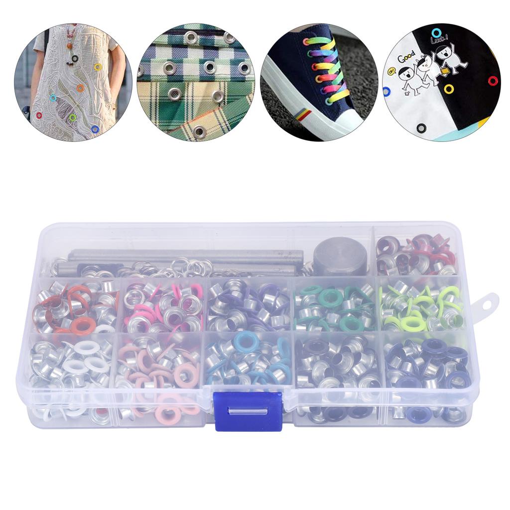 Eyelets Set Grommets Kit Boxed MultiColor Hollow Rivet DIY Project Craft Metal Tool KQ201