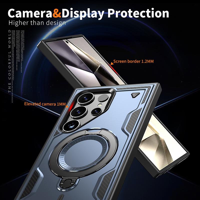 For Magsafe Magnetic 360°Rotat Metal Car Bracket Hard PC+Soft TPU Solid Color Armor Phone Case For Samsung S26 Ultra S26Plus S26
