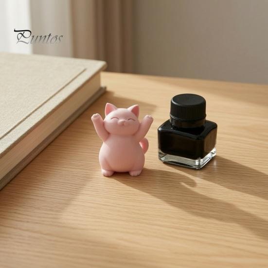 Unique Cat Gifts 3D Printed Pink Hugging Figurine, Adorable Sitting Kitten Statue with Raised Paws, Desktop Decor Kawaii Desk Car Dashboard