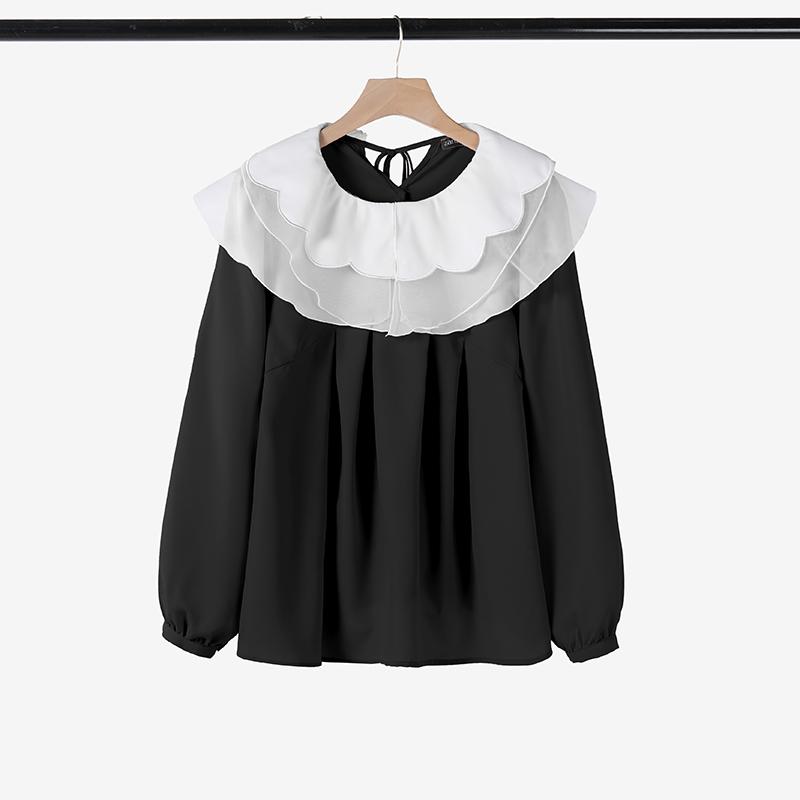 

ZANZEA Женская модная лоскутная круглая горловина Повседневная блузка с длинным рукавом M чёрный