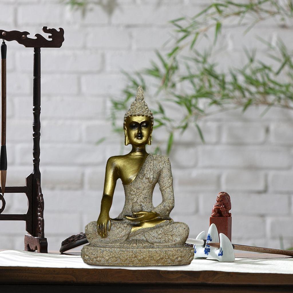Thai Buddha Figurine Fengshui Resin Buddha Statue for Bookshelf Cabinet Home