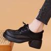 Damen Pumps mit dicker Sohle, Plateau-Schuhe, Frühling, Pu-Leder, High Heels, Loafer, Frau, runde Zehenpartie, Schnürung, atmungsaktiv, hohl, einzelne Schuhe