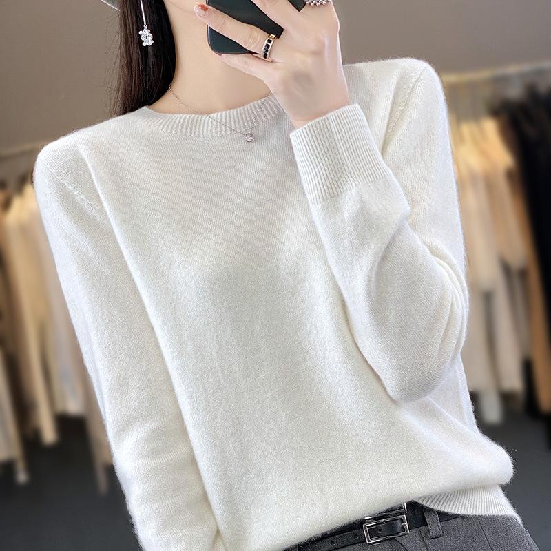Seamless Knit Round Neck Long Sleeve Womens Sweater Fashion Versatile Pullover Base Layer