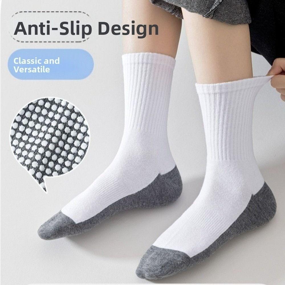 5Pairs Solid Cotton Children's Floor Socks Student Sports Socks with Grips  Spring Autumn