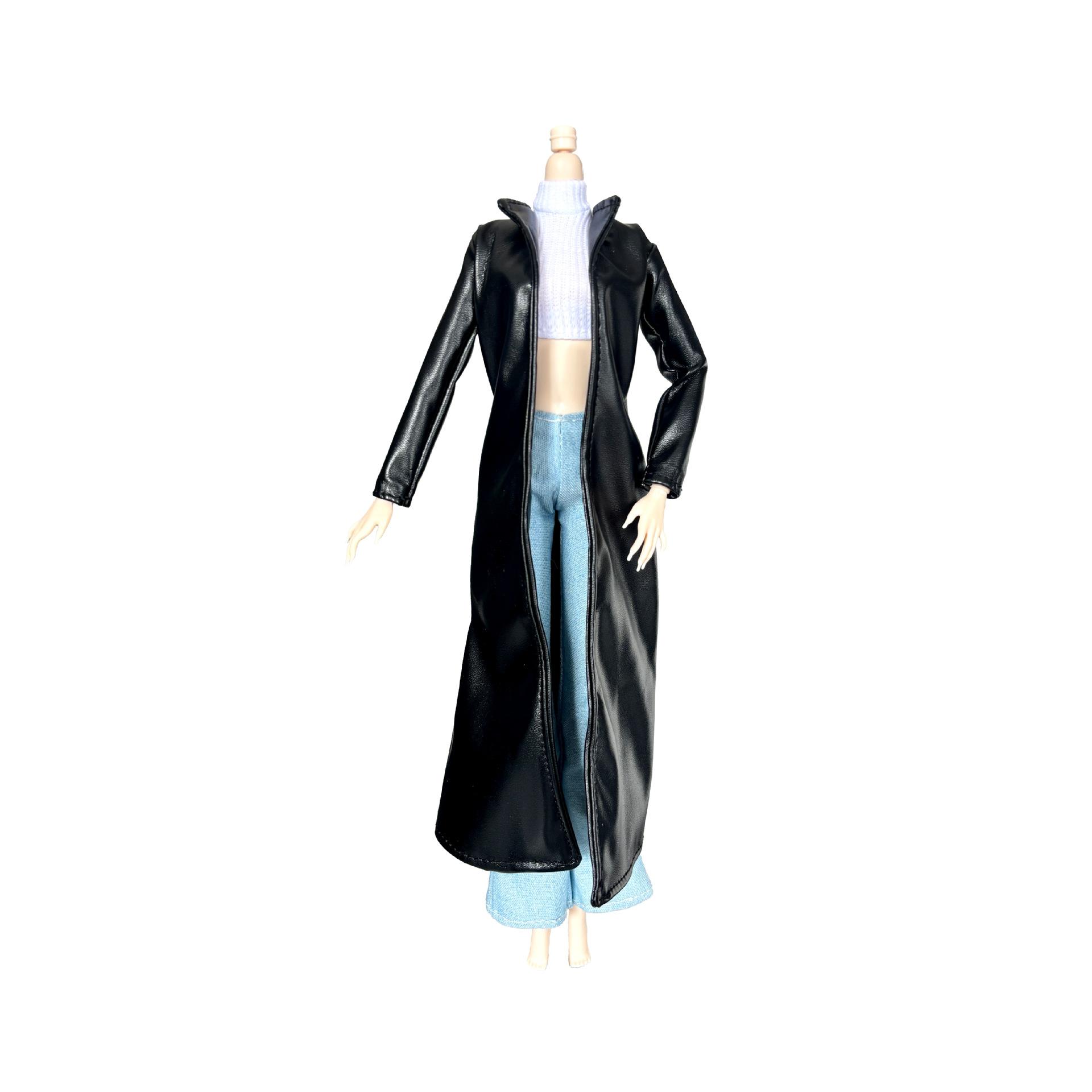 

Latest 1/6 30Cm Dress Up Doll Supermodel Fr Clothes Ol Style Pu Leather Suit Fashion Set Long Leather Brown+Flared Pants Clothing doll not included