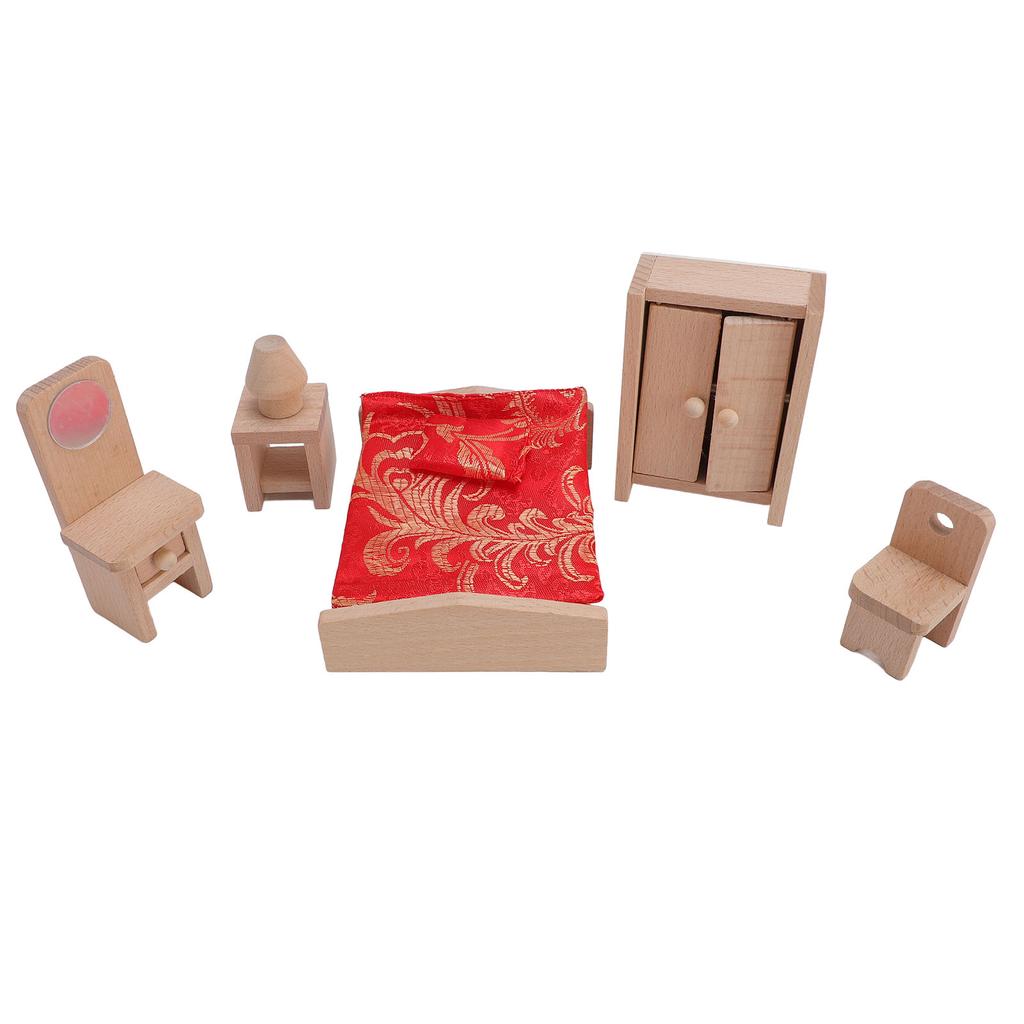 Wooden Dollhouse Bedroom Furniture Set Simulation Miniature Furniture Toy Set Pretend Play