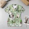 Short Sleeve V-Neck Floral Bodycon Mini Skirt - Soft, Fresh, Comfortable, Ideal for Beach Vacation, Loungewear & Daily Casual Wear