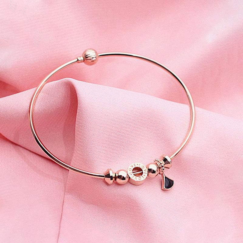 Rose Gold Plated Purple Gold 585 Transfer Beads Small Skirt Bracelet Temperament Screw Buckle Jewelry Women