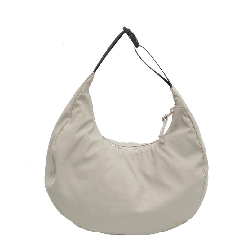 Monochromatic Feminine Half-moon Bag Simple and Versatile Large Capacity Classic Style Casual Shoulder and Crossbody Bags