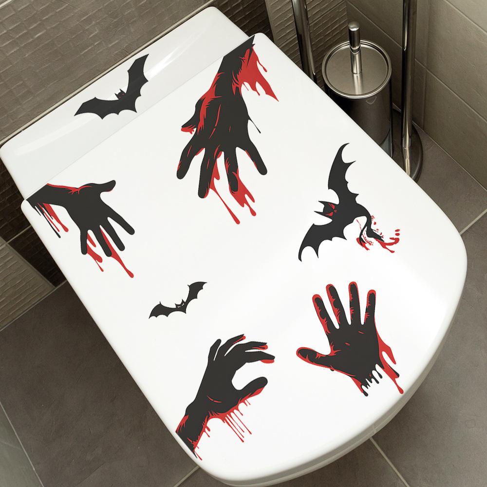 Fun-m187 Halloween Bat Blood Handprint Bathroom Bathroom Ambience Decorative Toilet Sticker