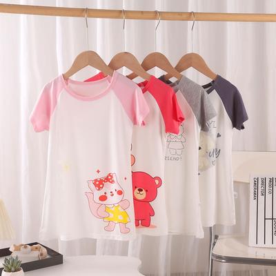 2026 New Modal Flannel Sleepwear for Girls Cartoon Summer Korean Style Short Skirt Baby Princess Dress
