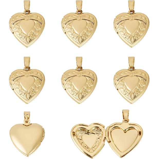 Beadthoven 10 szt. Prawdziwe Pozłacane 18K Serce Medalion Wisiorki Grawerowane Serce z Węzłem Wstążki Kwiaty Ramka na Zdjęcie Zawieszki Uchwyt na Zdjęcie Medalion Pamięci