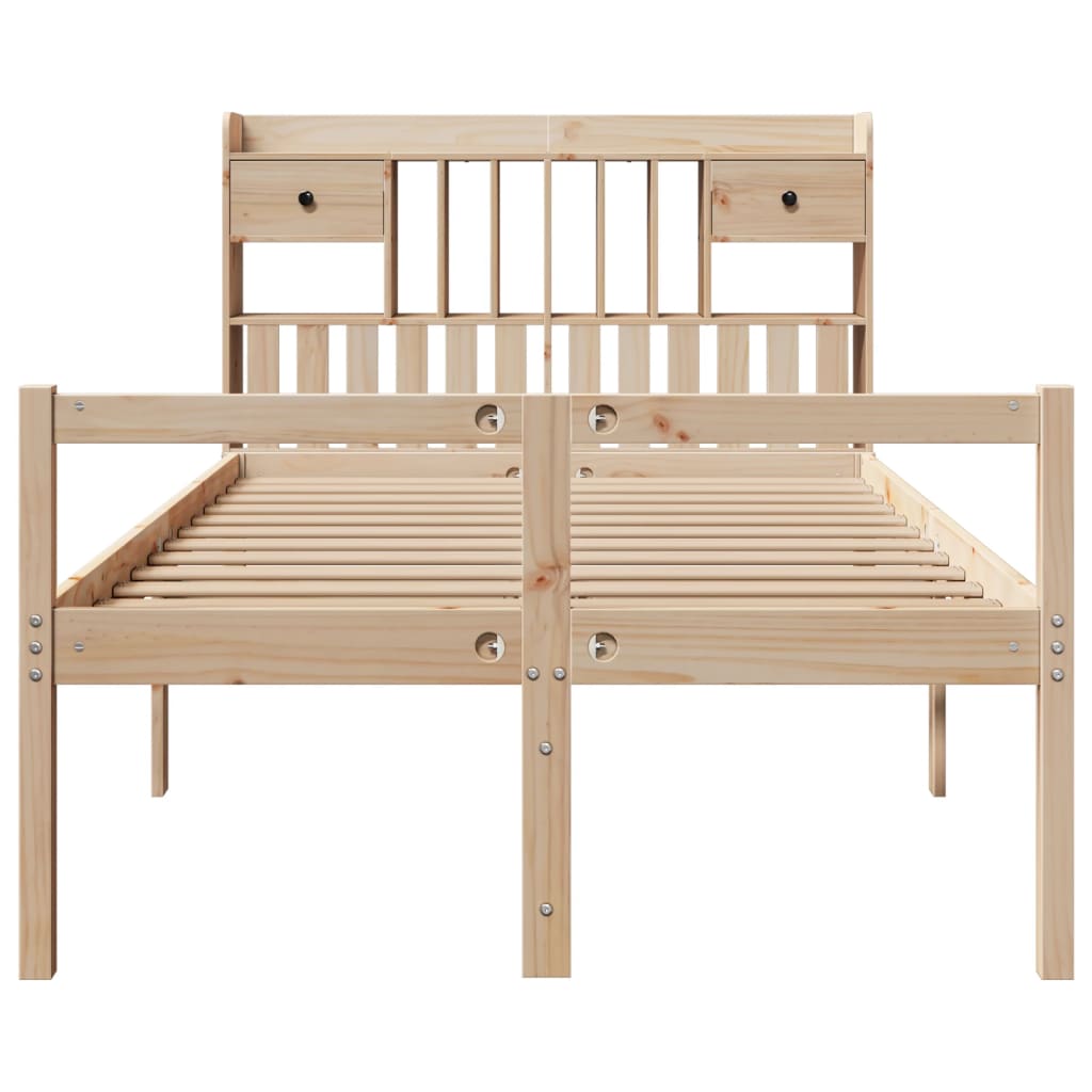Solid Wood Bed with Shelf Without Mattress 135 x 190 cm Pine Wood