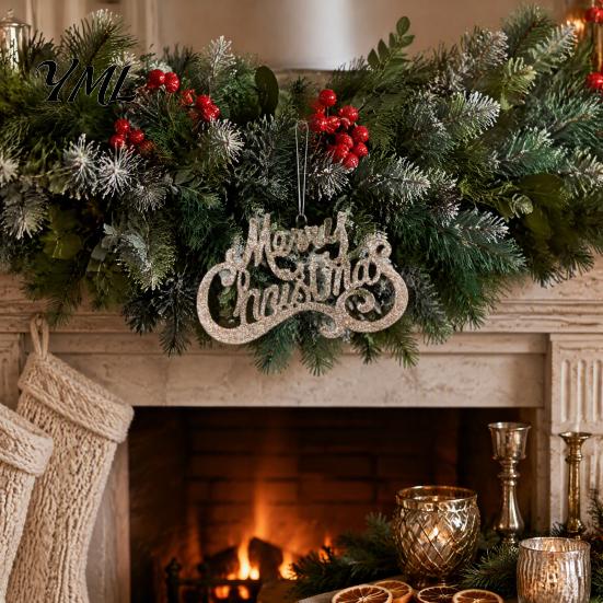 Store Window Holiday Decor Merry Christmas Letter Sign for Tree, Glitter Plastic Hanging Gift Packaging Accessories Ornaments, Sparkling Letters