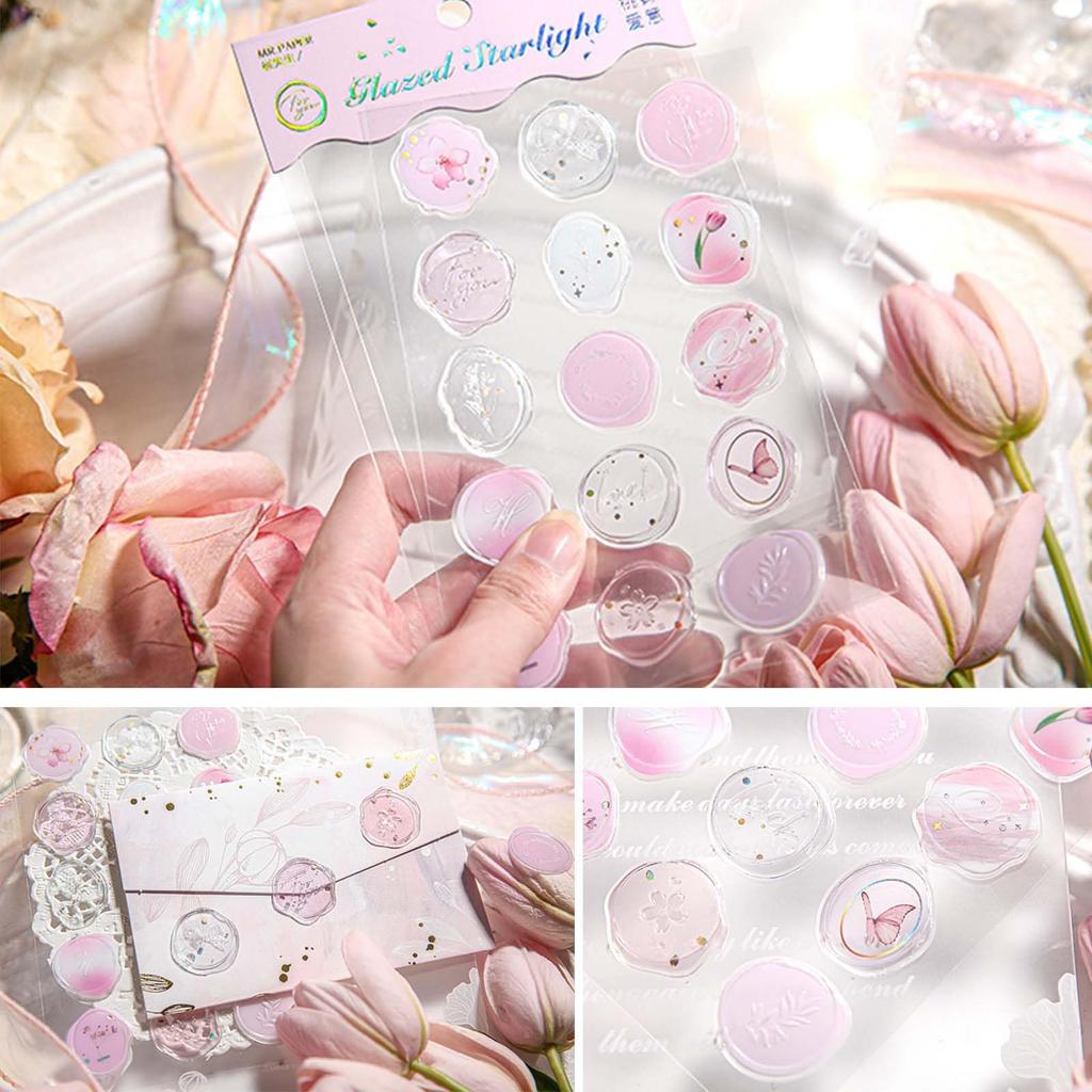 60 Cute Round 3D Seal Wax Stickers in 4 and Perfect for Decorating and Clear, Styles Butterfly, Flower, Letter, Leaf. Envelopes, Invitations,