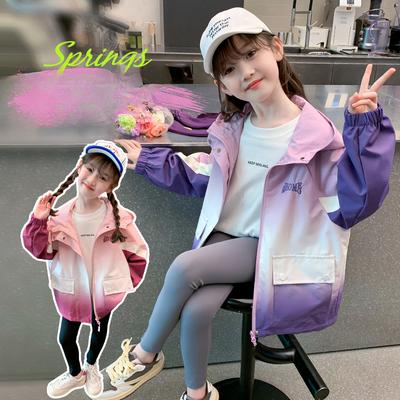 Girls Fashion Coat Spring and Autumn Children Hooded Windbreaker Jacket
