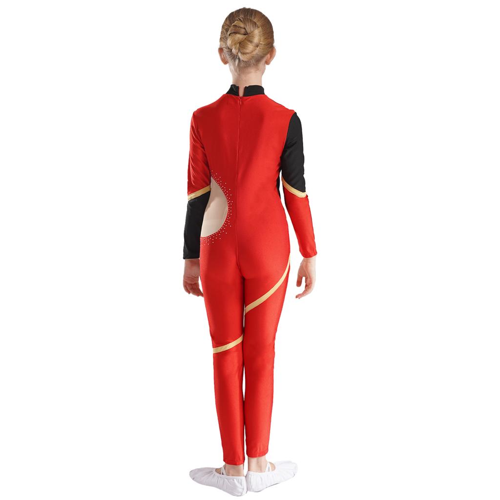 Girls Dance Unitard Skating Jumpsuit One Piece Long Sleeve Bodysuit Gymnastics Leotard