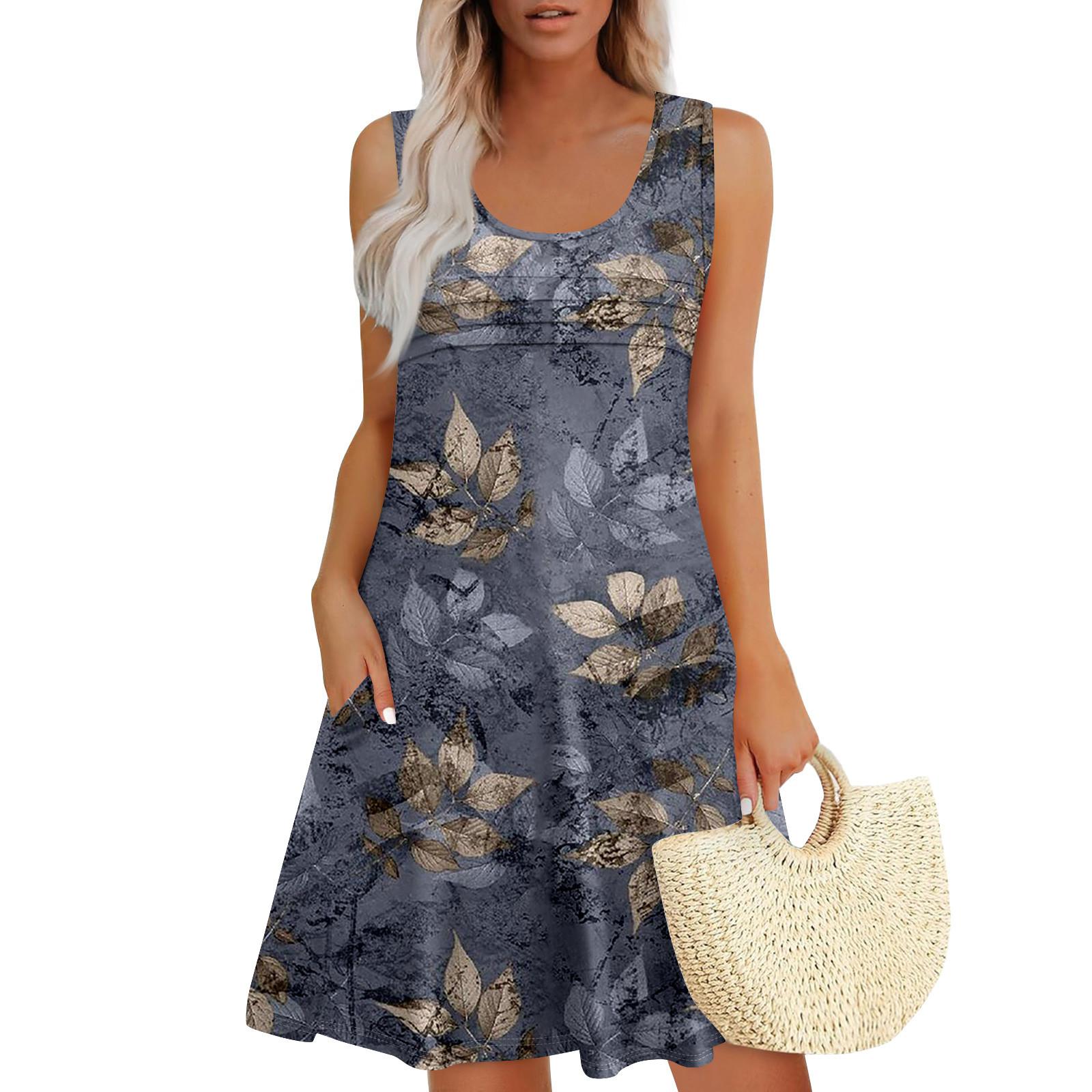 

Жіночі літні сукні Вільні сарафани без рукавів Сукня з кишенями M