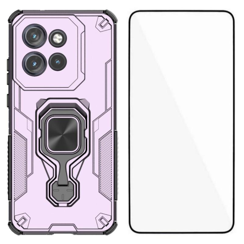 For Motorola Edge 50 Neo 5G Phone Case WANLONFENG PC TPU Back Cover Kickstand with Tempered Glass