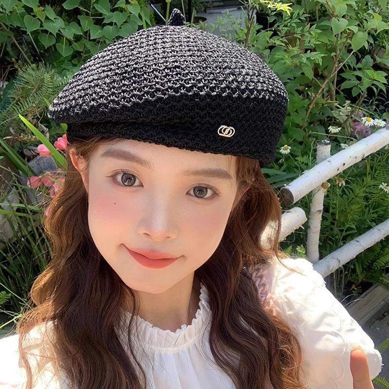 New Spring and Summer Black Temperament Elegant Painter Hat Female Face Small Versatile Breathable Thin Beret