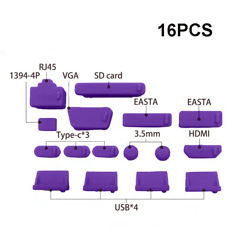 Universal Anti Dust Plug for Notebook 16pcs Silicone Cover Stopper Laptop Dustproof Type C RJ45 USB Interface Waterproof Cover