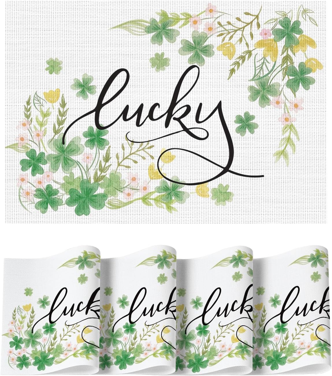 

Lucky Floral Irish St. Patrick s Day Vinyl Placemats Set of 4,Washable Woven Non-Slip Plastic Table Mats for Holiday Party Kitchen Dining Decor 4Pcs