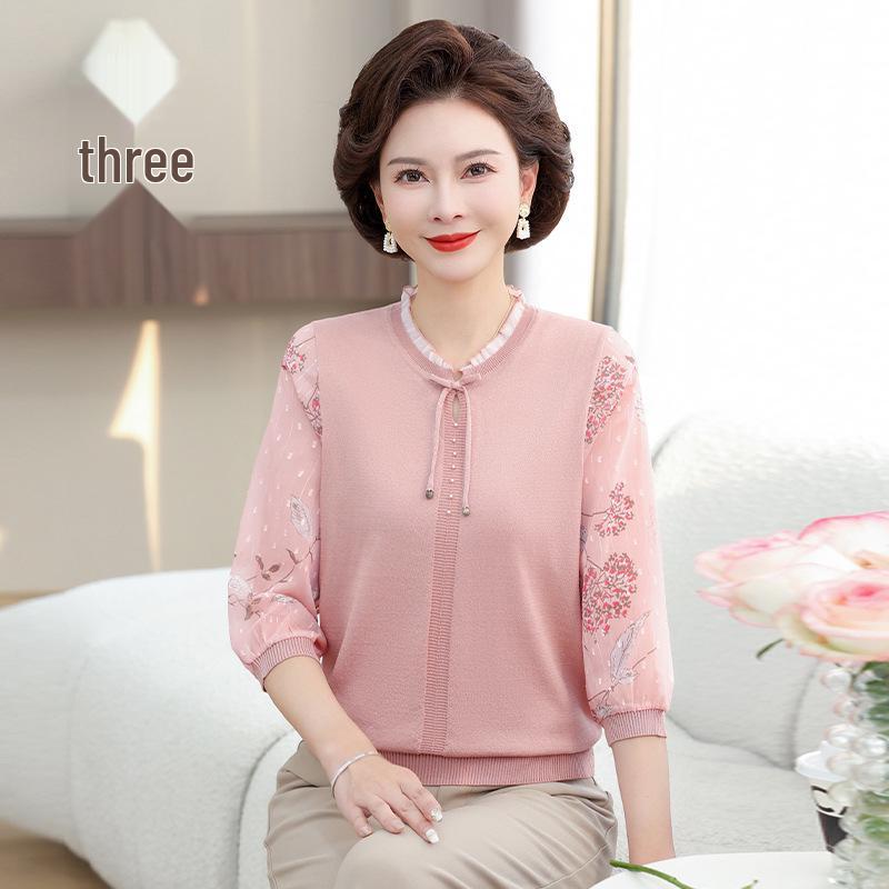 

Stylish Lace Collar Short-Sleeve T-Shirt for Middle-Aged & Elderly Women 4XL (135-150 jin) розовый