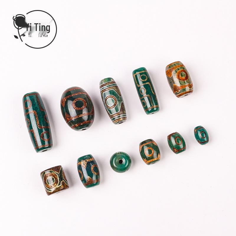Tibetan Three-Eyed Dark Green Agate Dzi Pendant Necklace