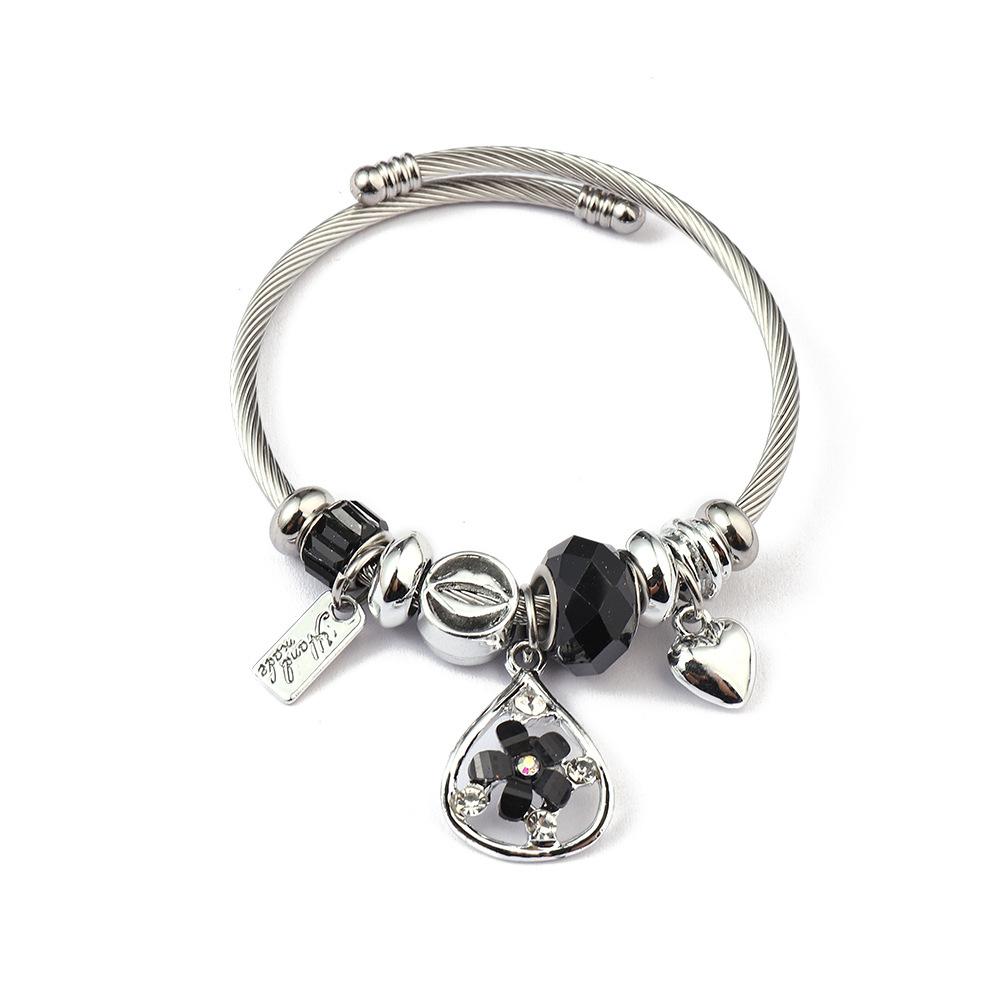 Simple Fashion Stainless Steel Bracelet With Crystal Bead Pendant Unisex Jewelry