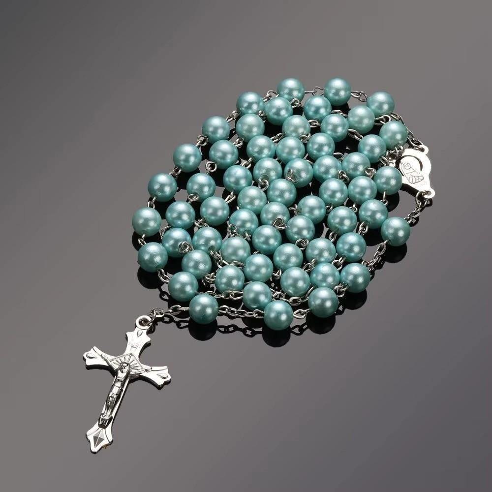 Imitation Pearl Rosary Beads Pendant Chain Handmade Beads Religious Pendants Christian Jewelry