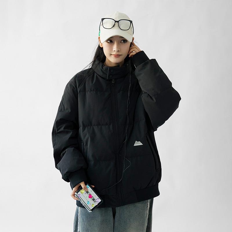 

Unisex Retro Stand-Up Collar Down Cotton Jacket - Autumn/Winter Warm Loose Fit Coat Extra Extra Large сірий колір/білий