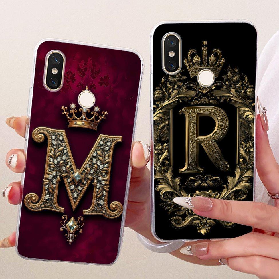 For Xiaomi Mi 8 Case Cover Transparent Luxury Crown A-Z Letters 2D Flat Pattern Soft Phone Casing M1803E1A