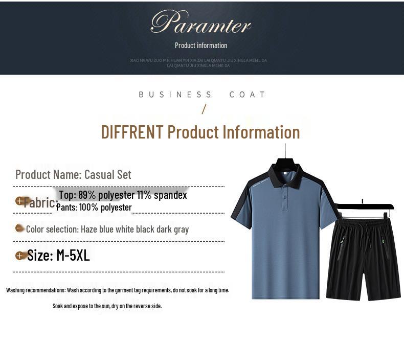 Men's Ice Silk Polo & Shorts Set - Summer Casual for Dad