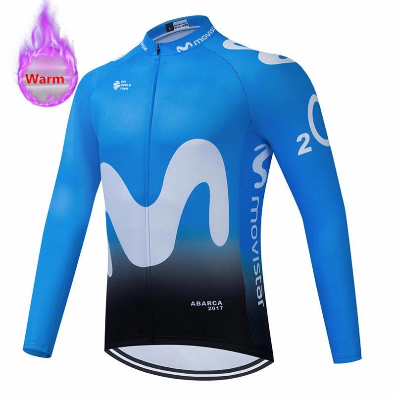 Movistar Racing Thermal Fleece Cycling Jersey Set Bicycle Bib Shorts Bike Clothing Ropa Maillot Ciclismo Hombre Bicicleta Kit