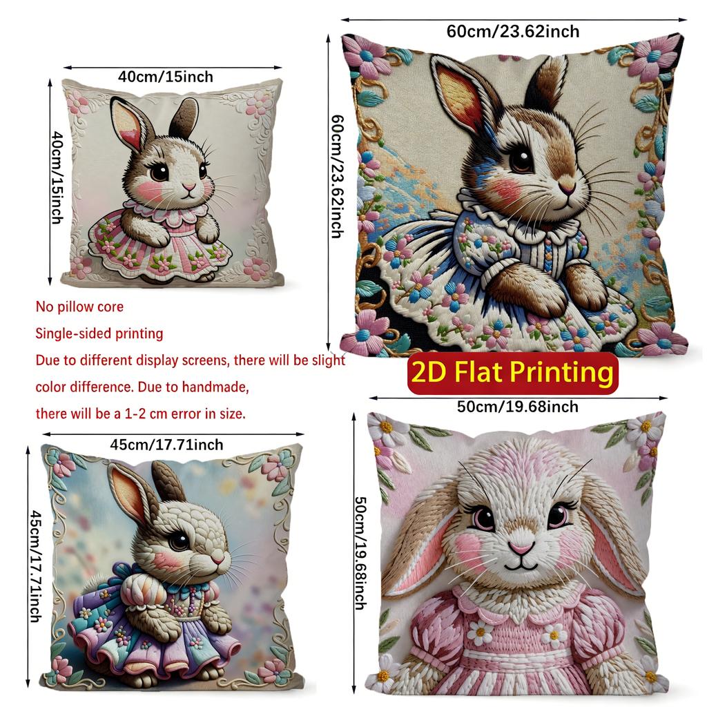 2D Cute Rabbit Dressed Up Pillow Covers Pattern Cushion Cover Suitable For Sofa Bedroom Car Pillow Cover