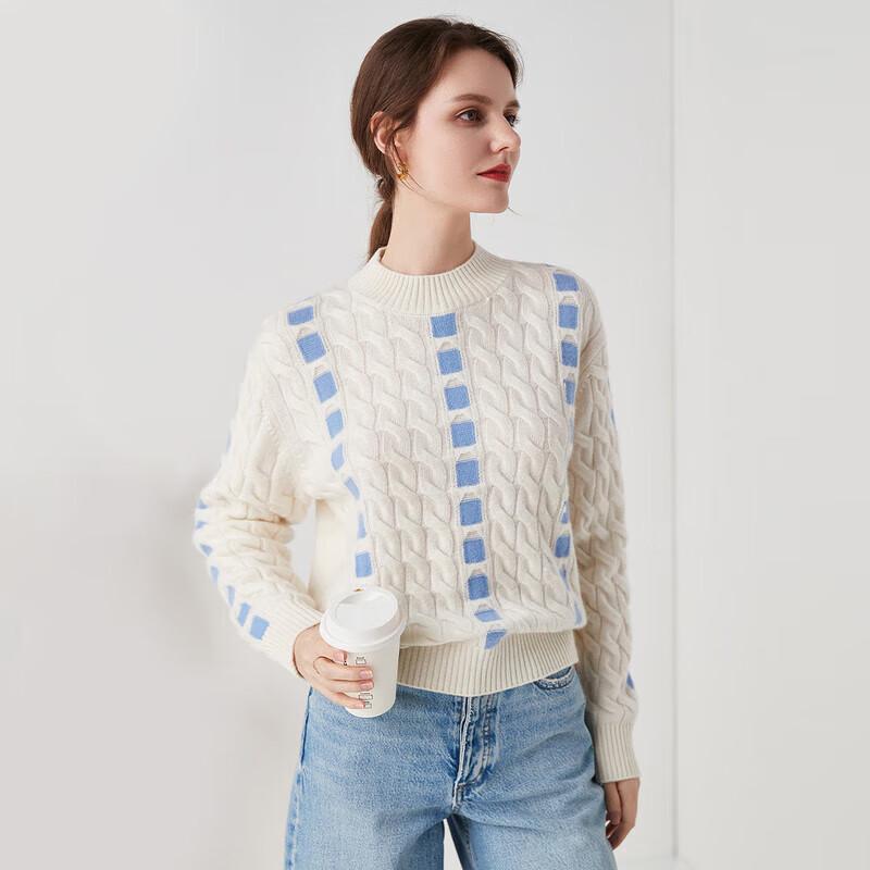 Zhaojun Women's Autumn/Winter Pure Cashmere Plaid Mock Neck Sweater