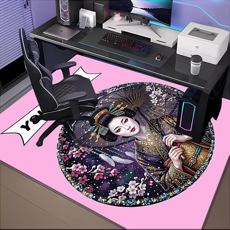 1PC Custom Name Japanese Geisha Art Theme Floor Mat Ideal for Living Room, Game Rooms, Office, Bedroom,Floor Mat Playful Design