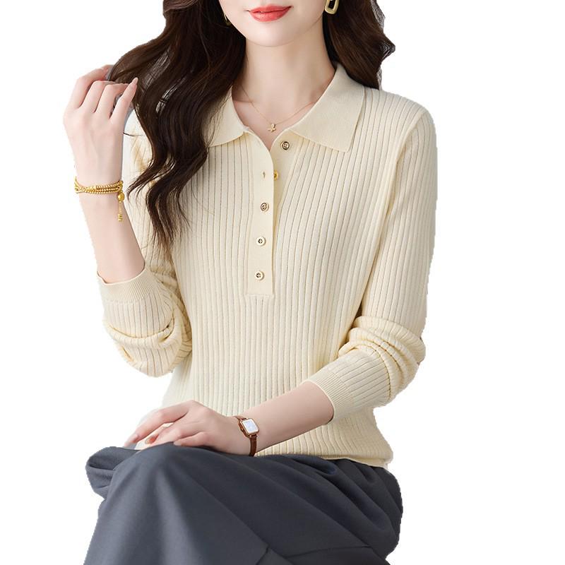 Women's Polo Collar Lapel Sweater - Autumn/Winter Casual Knit Pullover