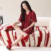 Red Couple Pajamas Spring and Summer Women's Natal Year Striped Short-sleeved Shorts Festive Wedding Men's Loungewear Suit