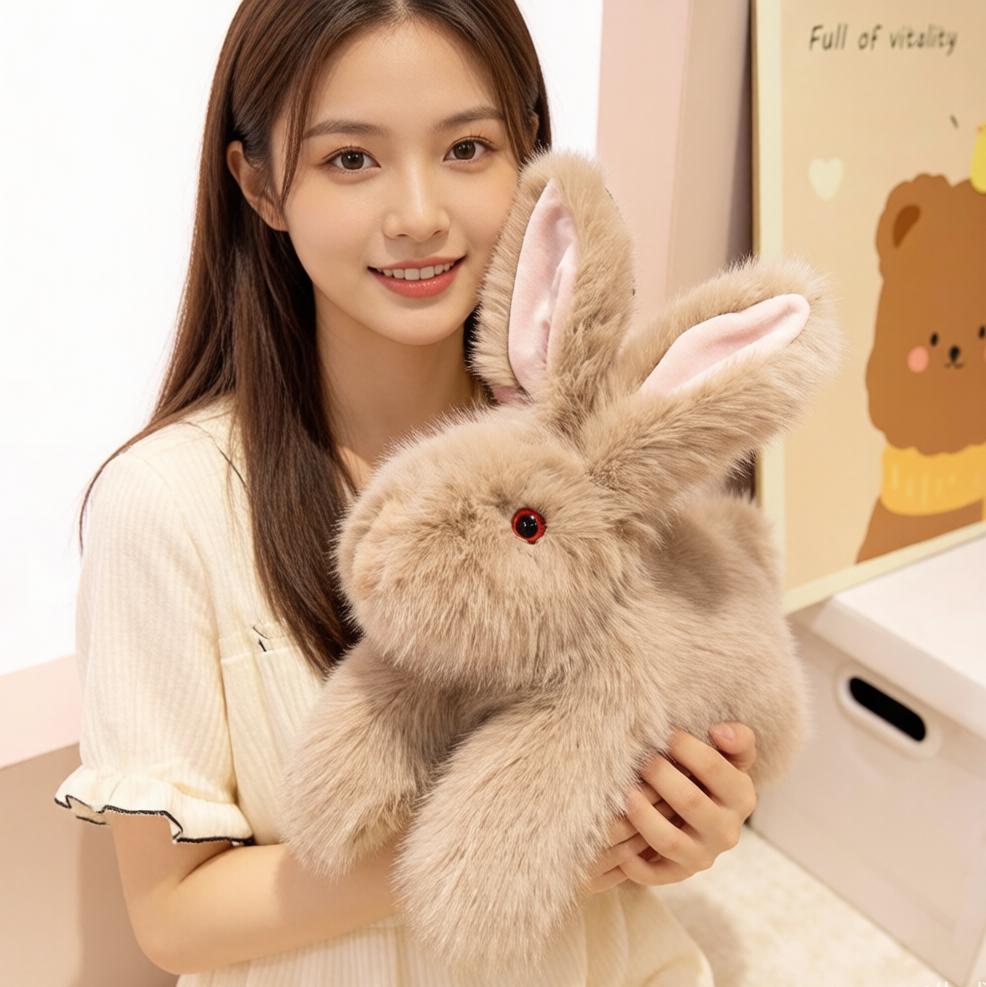 45cm Lying Long Fur Angora Rabbit Plush Toy Stuffed Grey Brown White Appeasing Cartoon Animal Cute Plushie Companion Gift