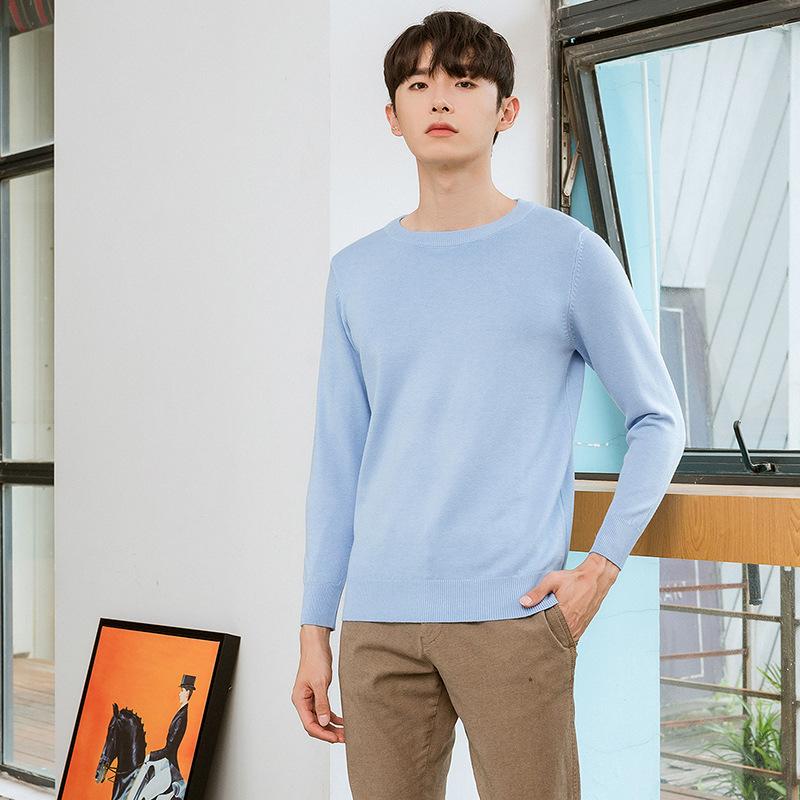 Men's Round Neck Trendy Knitted Fir Autumn and Winter Loose Solid Color Knitted Simple Casual Bottoming Big Yards Sweater