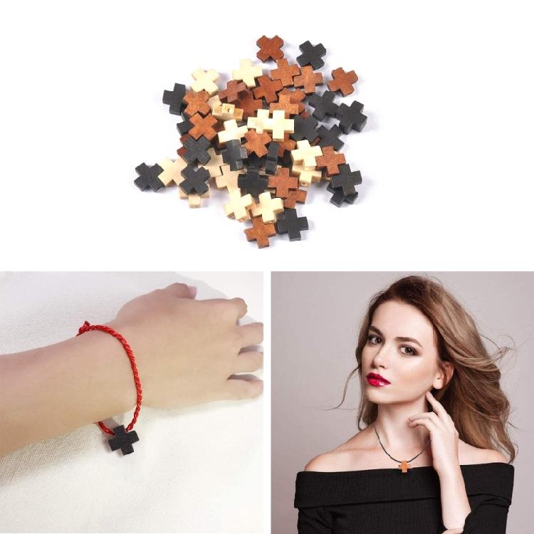 50Pcs Christians Hanging Dangle Pendant Jewelry Crosses Shape Wood Pendants Small Crosses Charm Jewelry Making Supplies