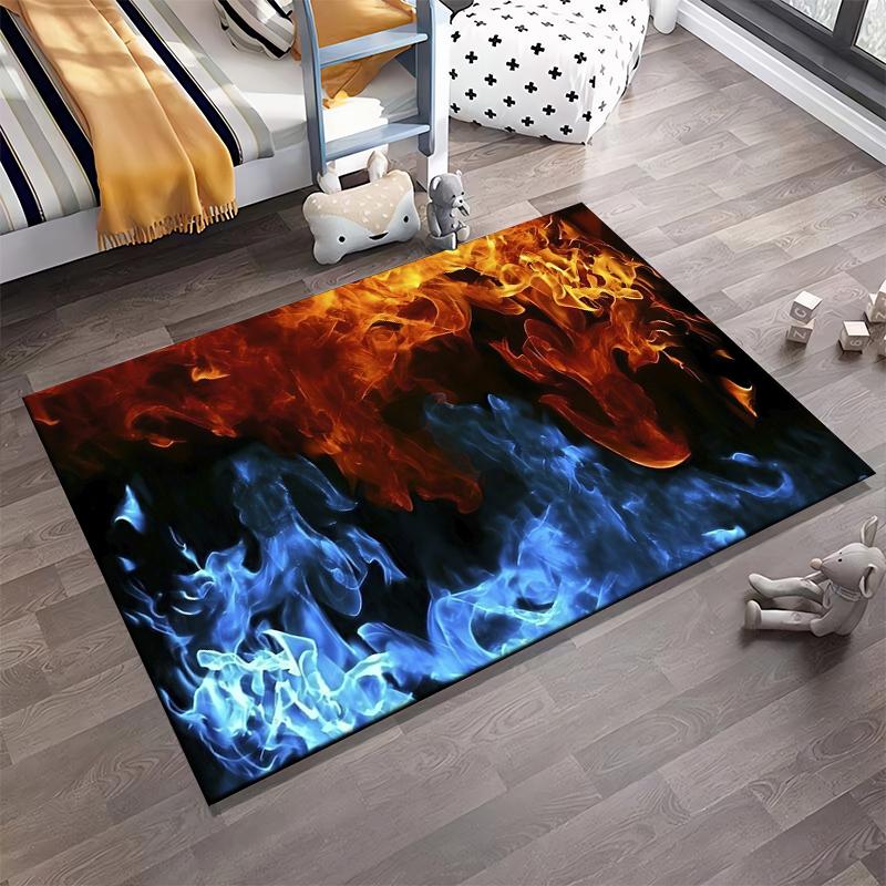 Red and Blue Flame Pattern Carpet, Modern Fire Design Home Decor Rug Suitable for Use As an Anti-slip for Living Room Bedroom Sofas