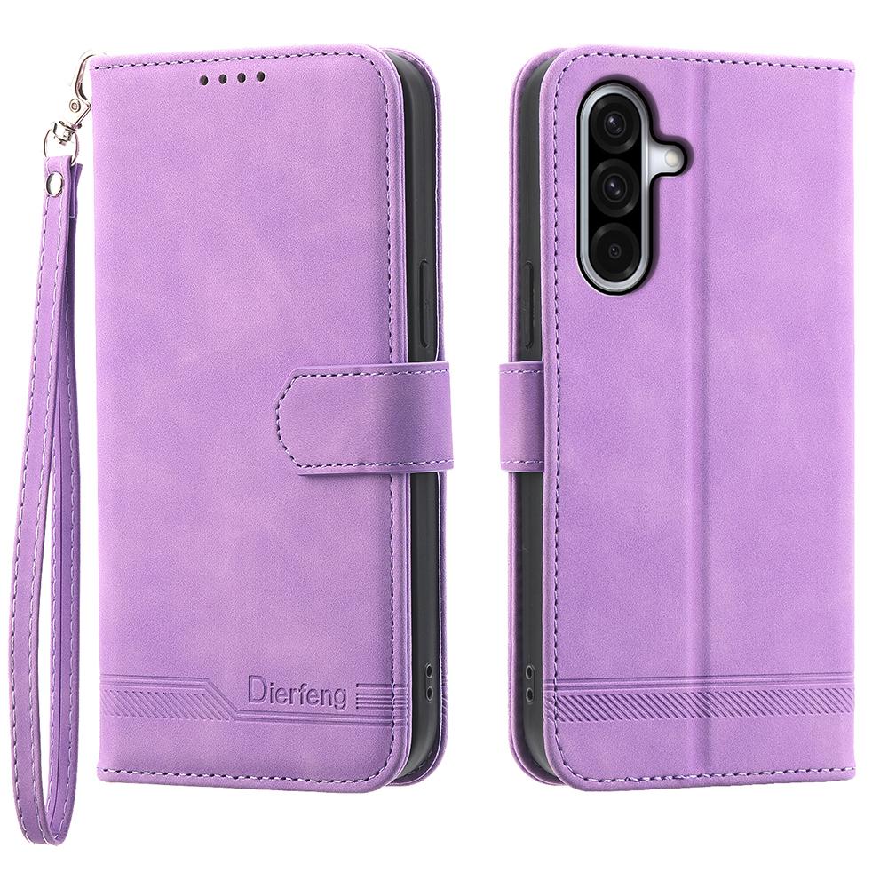 DIERFENG DF-03 For Samsung Galaxy A17 5G/A17 4G/A26 5G Case Lines Imprint Wallet Leather Phone Cover with Wrist Strap
