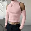 INCERUN Men Summer High Neck Cutout Sleeve Oversleeve Rib Casual Fitted Short Tank Tops