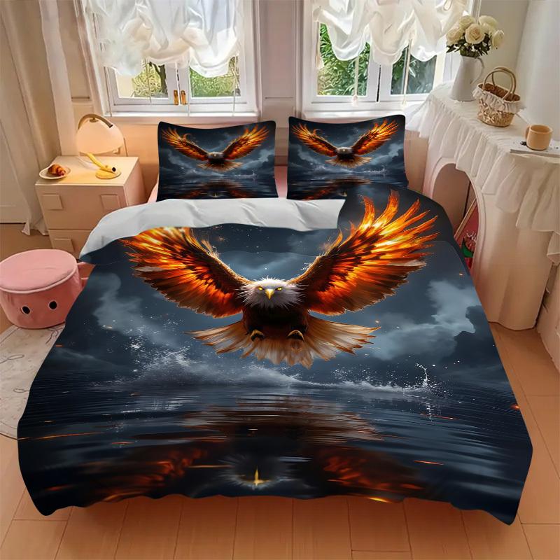 3pcs Eagle, Water Reflection Bedding Set - 1 Duvet Cover + 2 Pillowcases(Core Not Included), Machine Washable Polyester, All-Season Comfort,